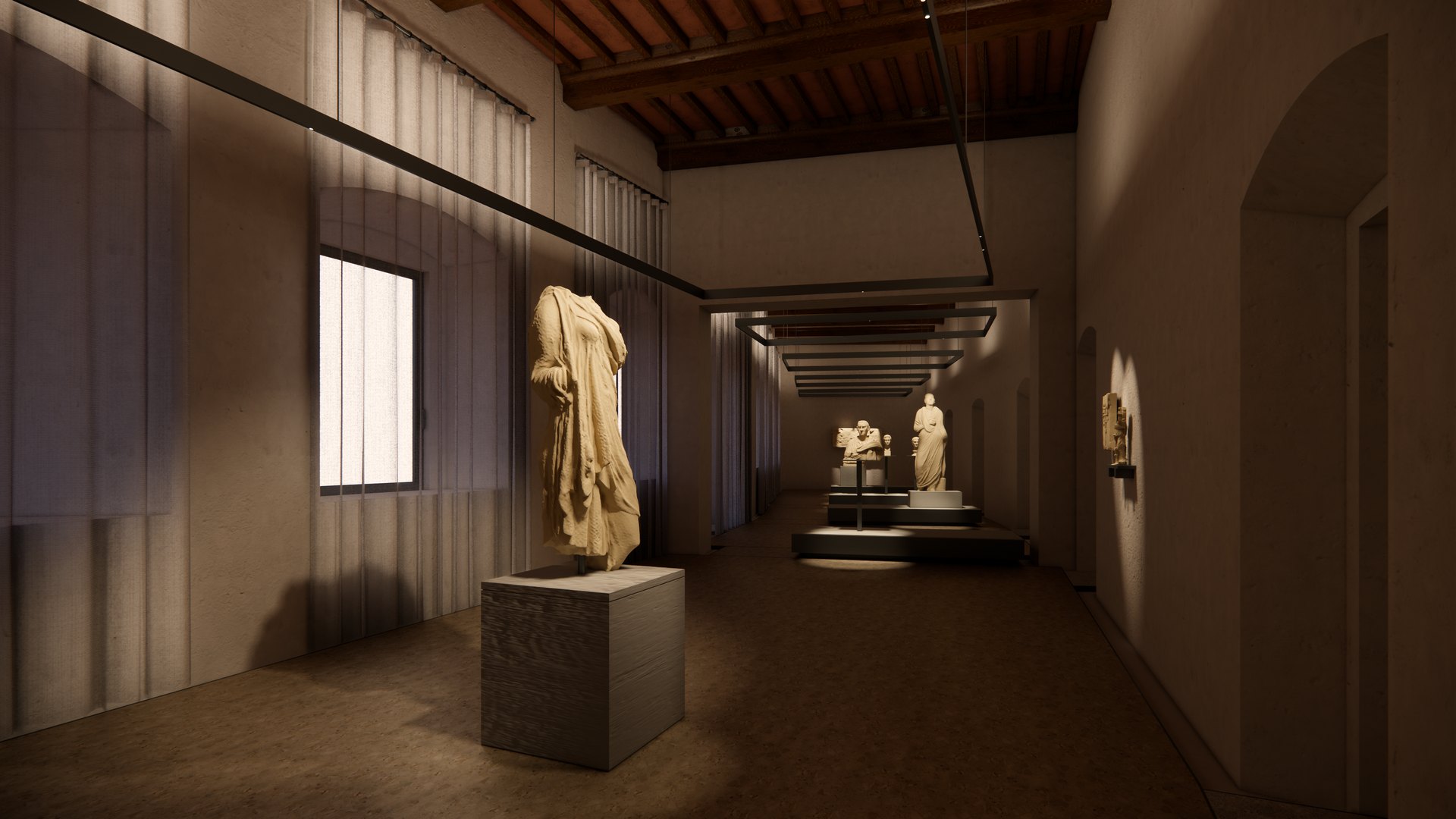 Allestimento museografico per il Museo Gaio Cilnio Mecenate ad Arezzo: render di progetto